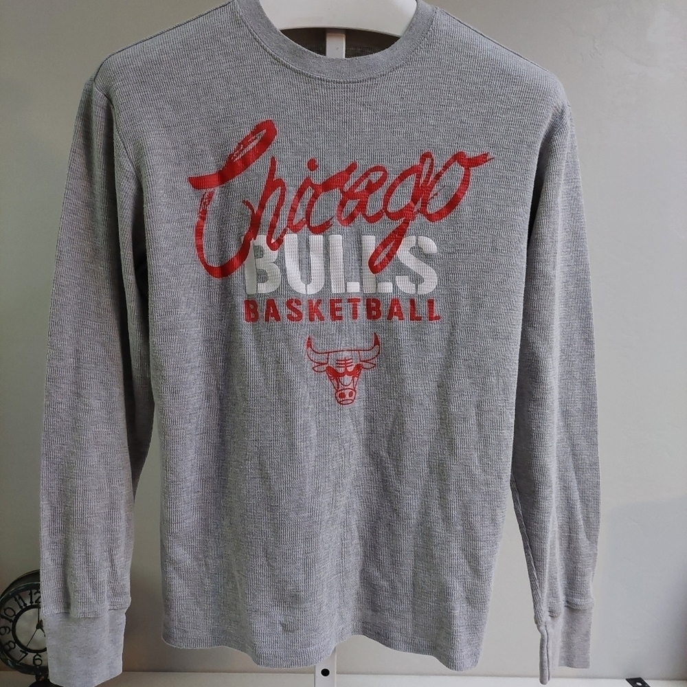 NBA Chicago Bulls Gray Shirt L Thermal Waffle Knit Basketball Net Dri NBA Logo